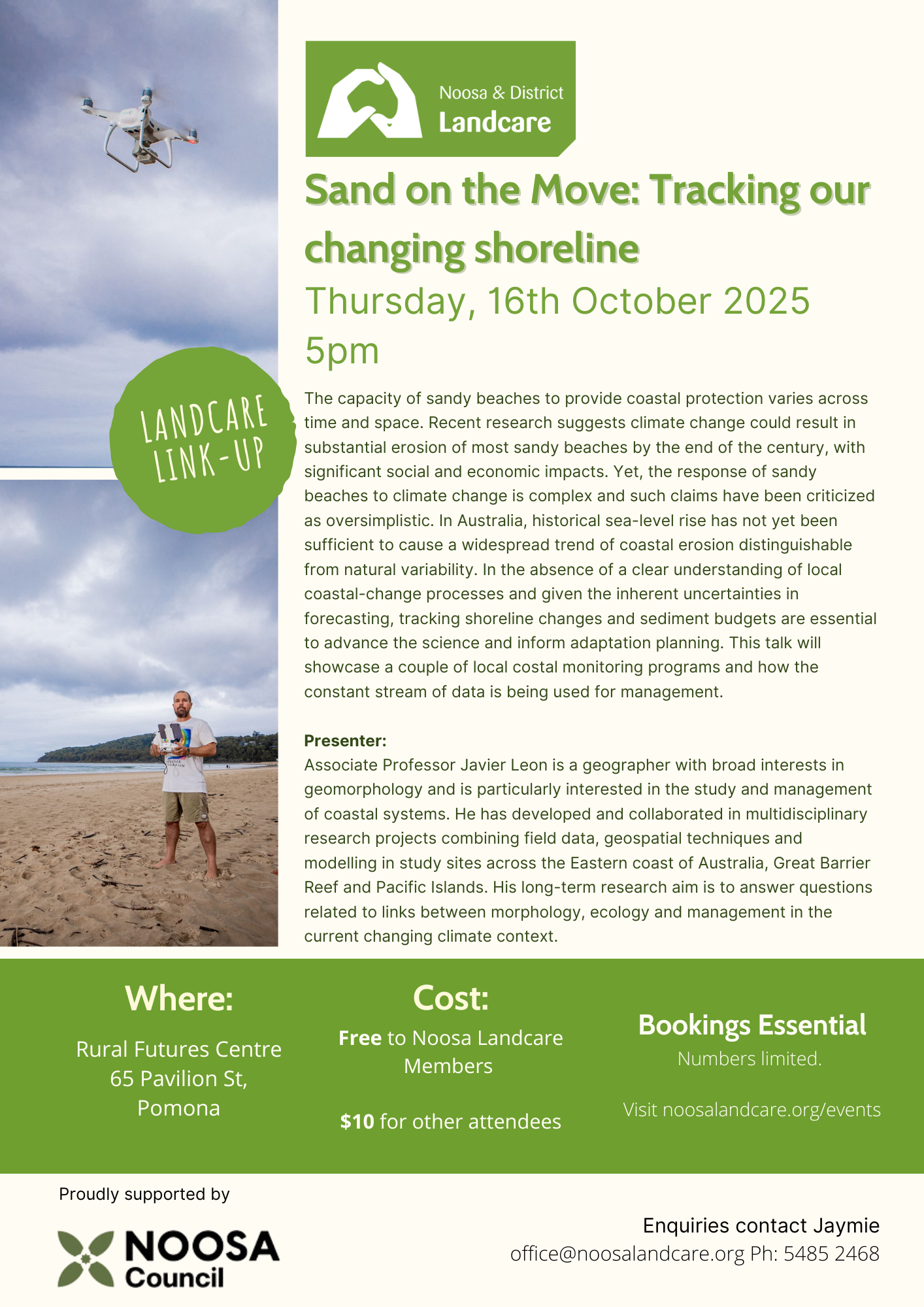 Landcare Linkup: Sand on the Move - Tracking our changing shoreline. Thursday 16th October 2025, 5pm - 7pm.
